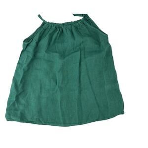 Green Tie-Strap Linen Blend Women's Halter Top